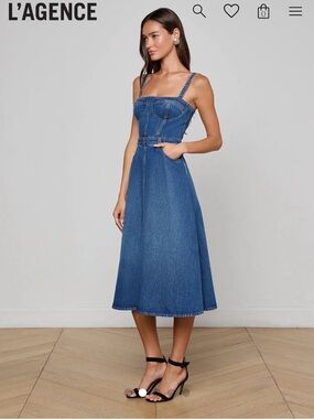 L'AGENCE Jovie Bustier Midi Dress in Denim - size 6, Brand New, Never Worn